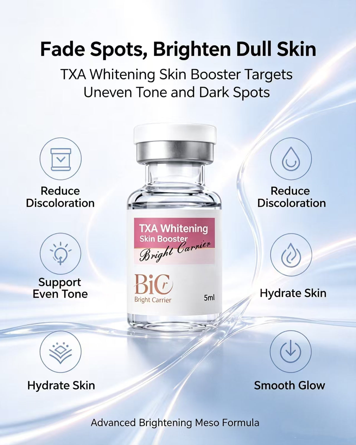 BIC TXA Whitening Skin Booster Serum 5 Vials | Fade Sun Spots, Acne Scars & Brighten Dull Skin
