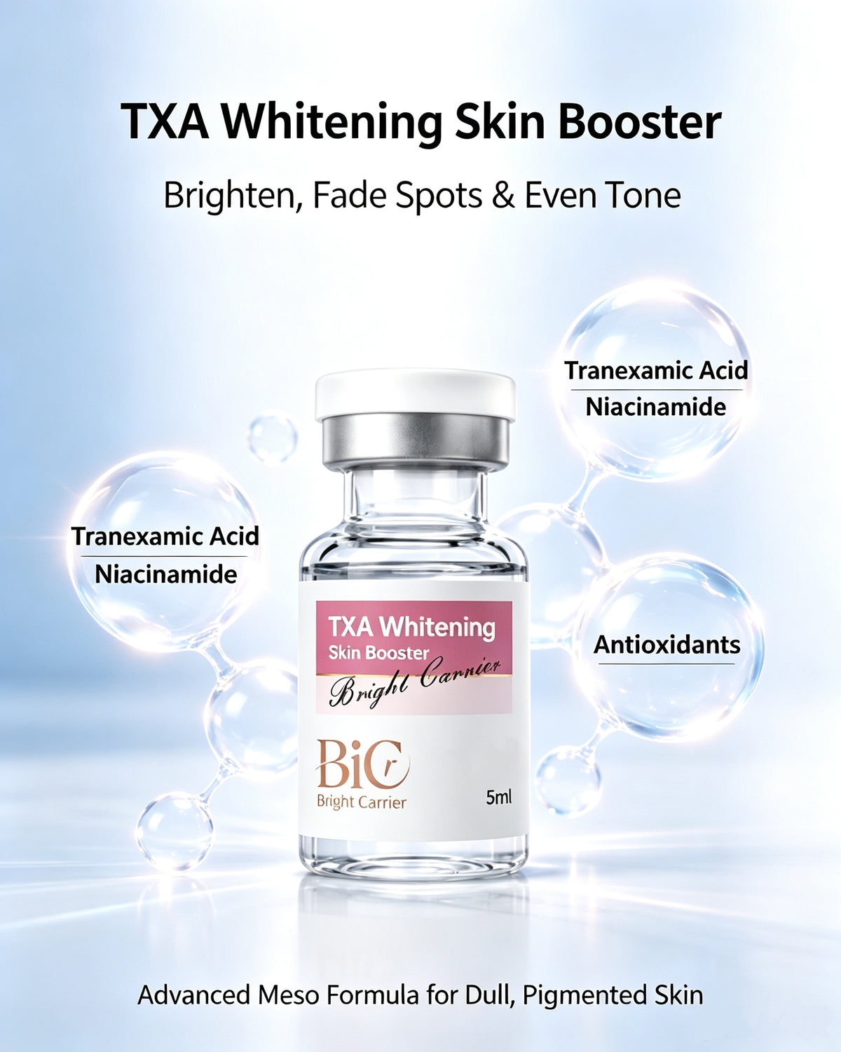 BIC TXA Whitening Skin Booster Serum 5 Vials | Fade Sun Spots, Acne Scars & Brighten Dull Skin